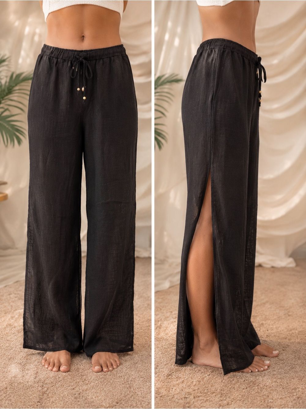 Lulu's Black Split-Leg Wide Leg Beach Pants
